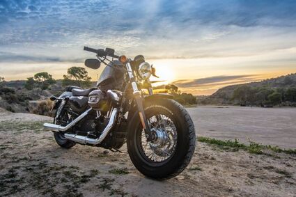 black Harley Davidson Softtail at sunset