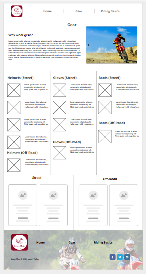 Gear page wireframe