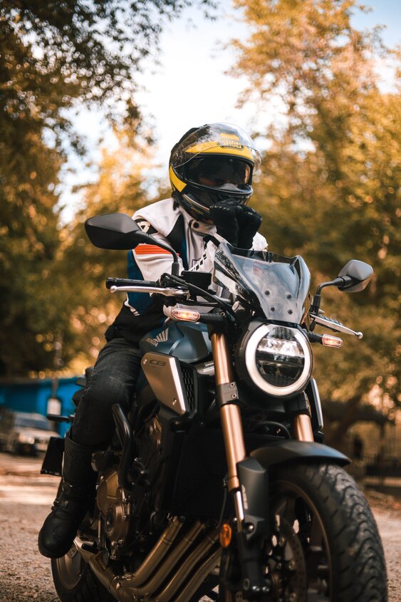 street biker in jacket and helmets