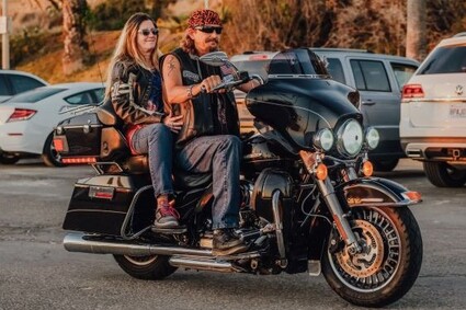 touring motorcycle with two riders